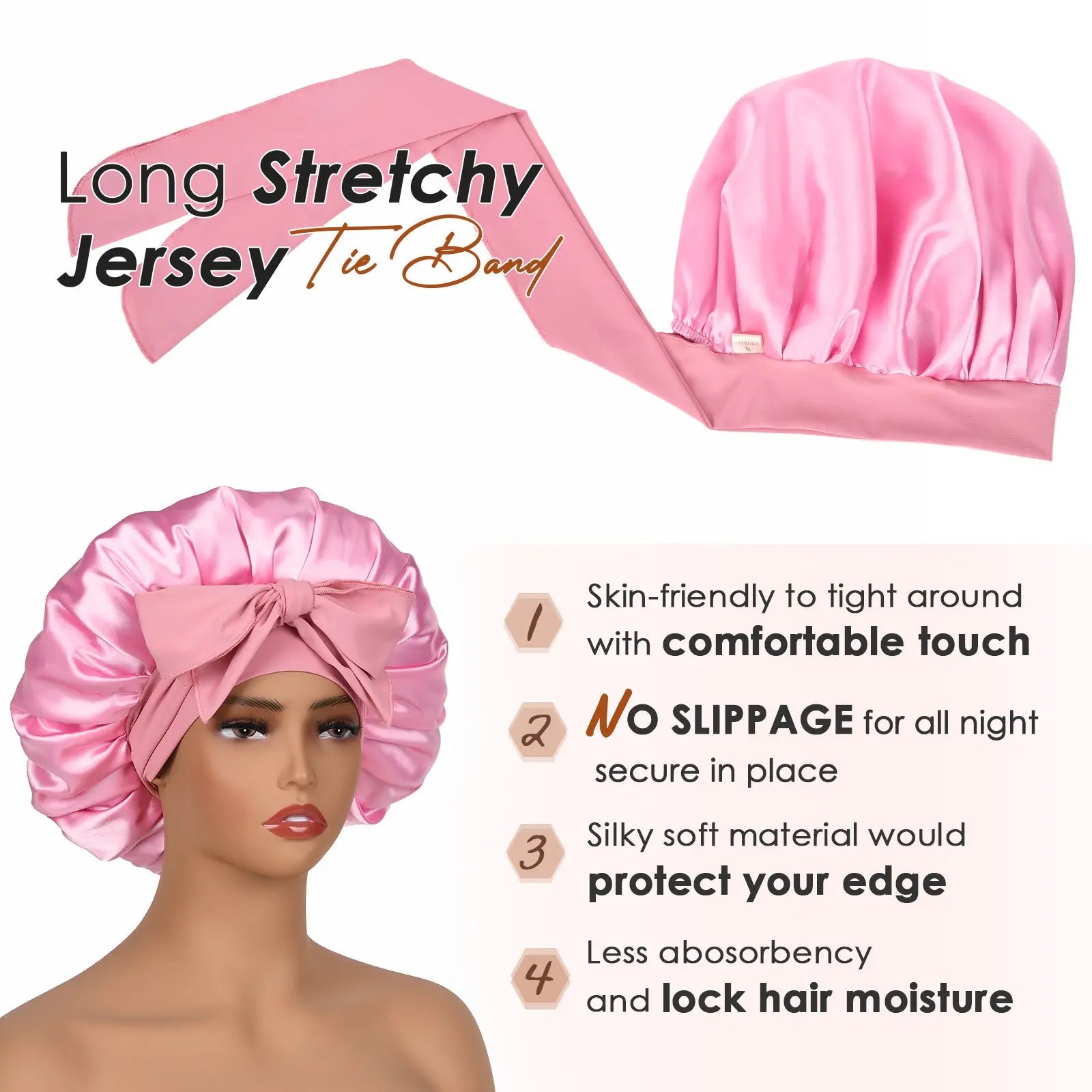Double Layer Satin Bonnet with Tie Band Sleepwear| Light Pink YANIBEST