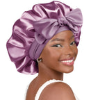 Double Layer Satin Bonnet with Tie Band Sleepwear| Purple YANIBEST