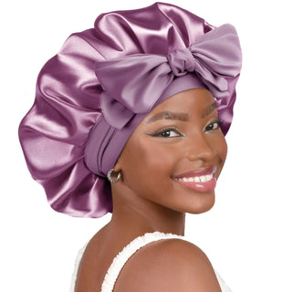 Double Layer Satin Bonnet with Tie Band Sleepwear| Purple YANIBEST