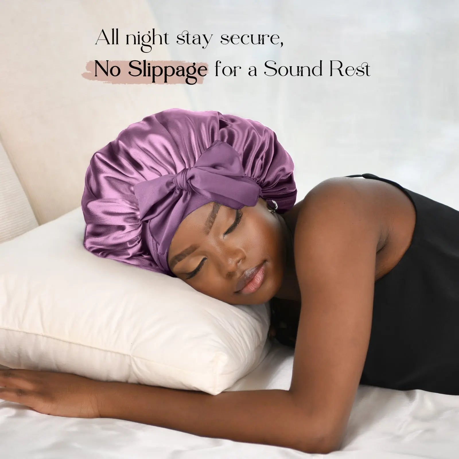 Double Layer Satin Bonnet with Tie Band Sleepwear| Purple YANIBEST