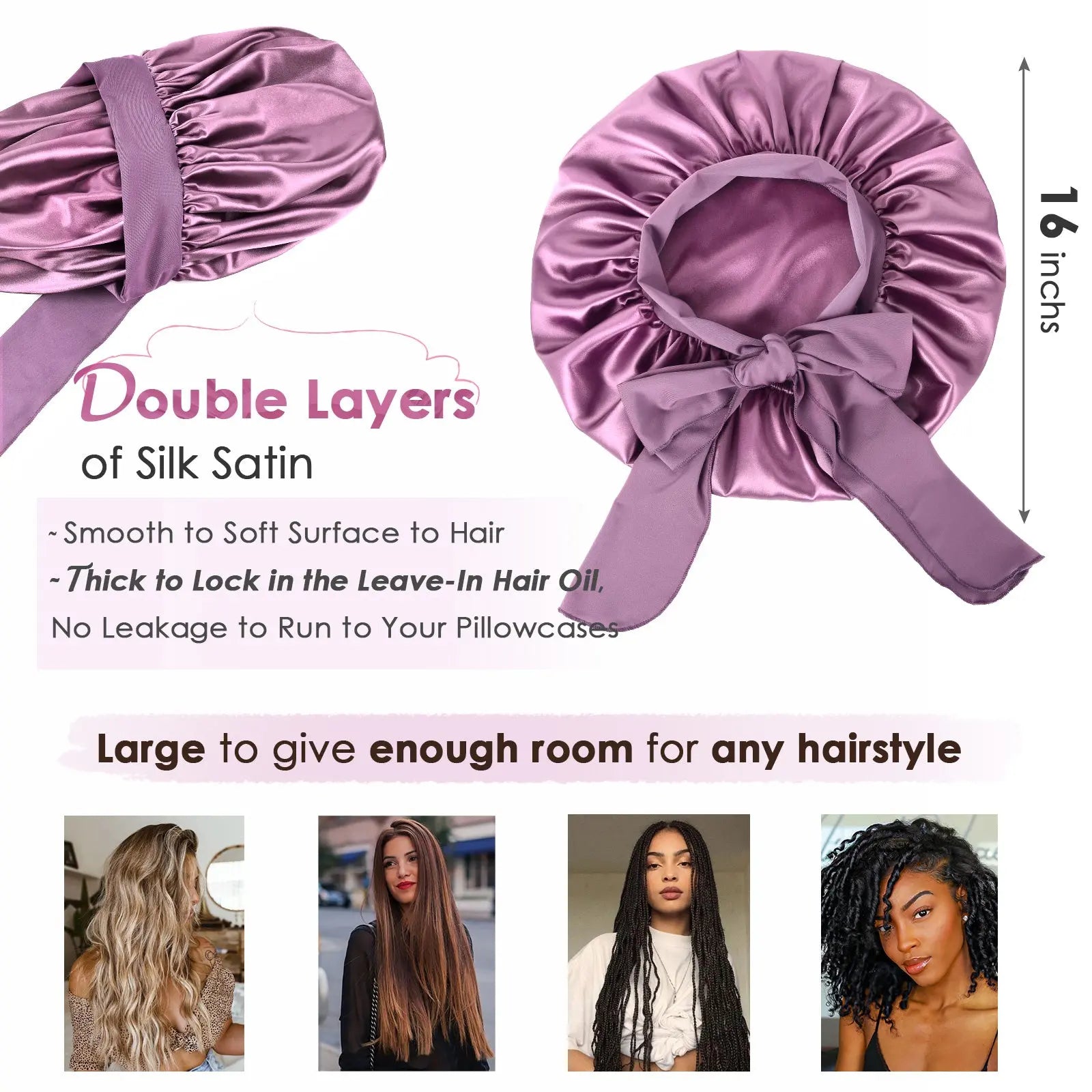 Double Layer Satin Bonnet with Tie Band Sleepwear| Purple YANIBEST