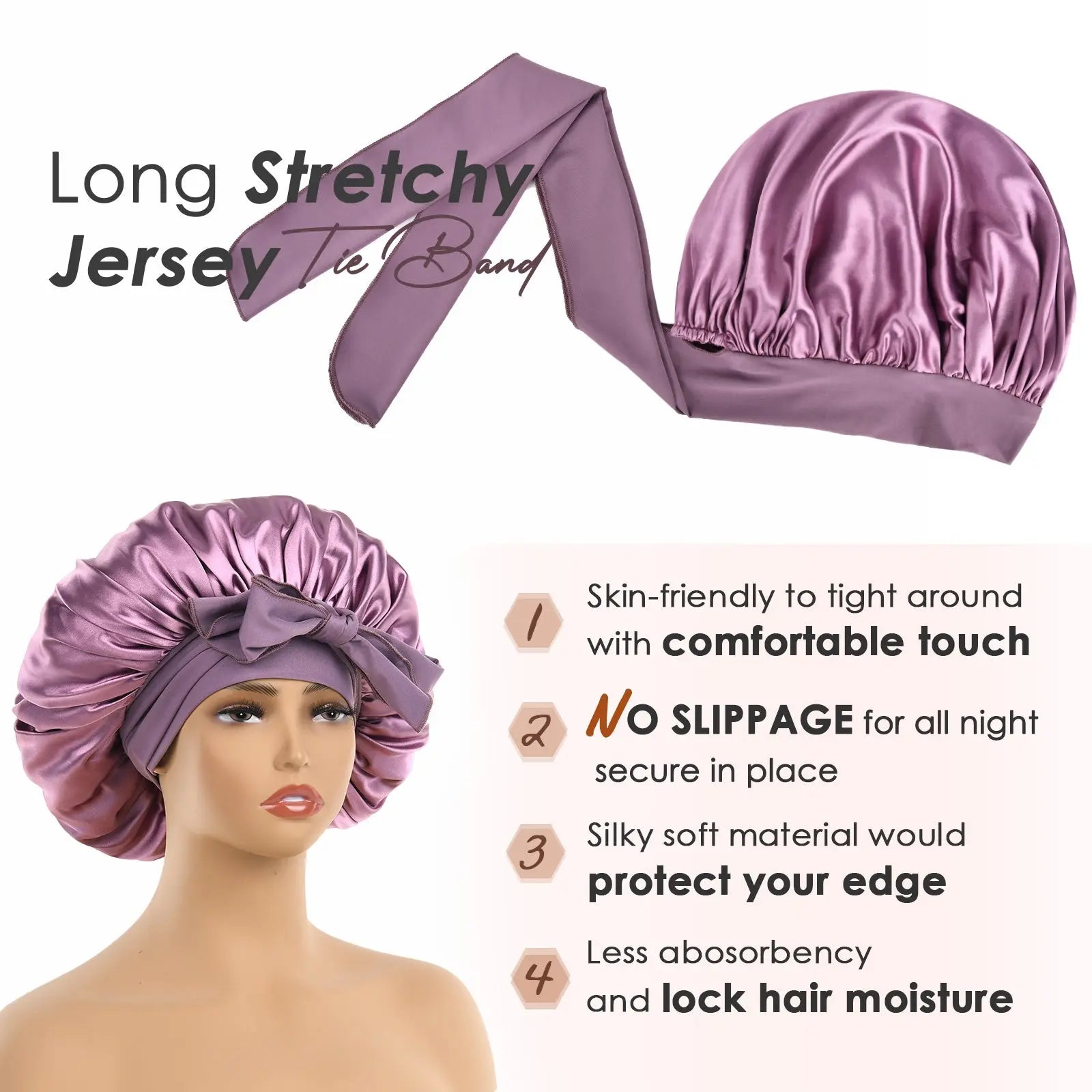 Double Layer Satin Bonnet with Tie Band Sleepwear| Purple YANIBEST