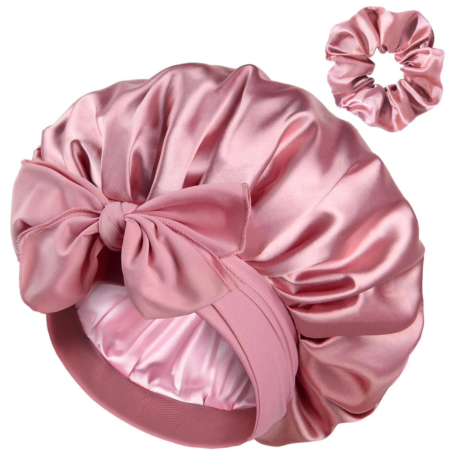 Double Layer Satin Bonnet with Tie Band| Beanpaste Pink YANIBEST