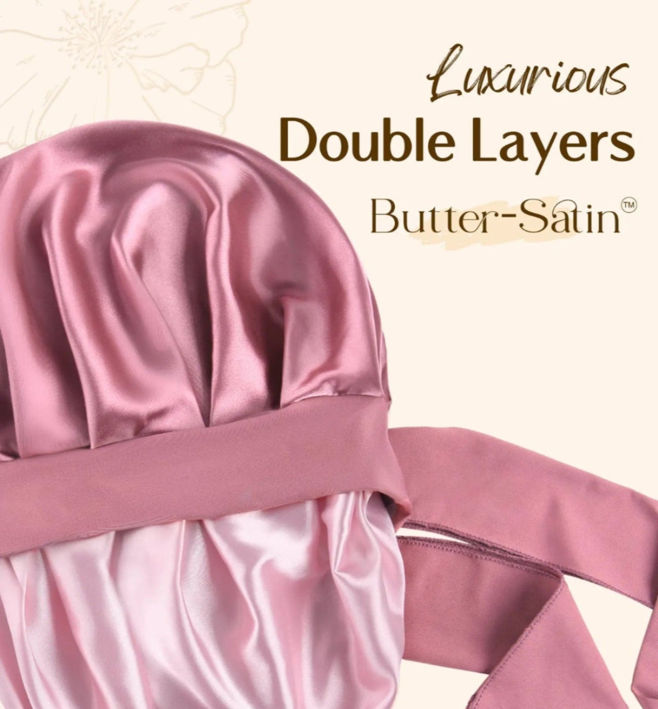 Double Layer Satin Bonnet with Tie Band| Beanpaste Pink YANIBEST