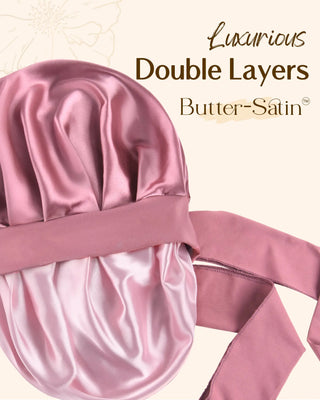 Double Layer Satin Bonnet with Tie Band| Beanpaste Pink YANIBEST