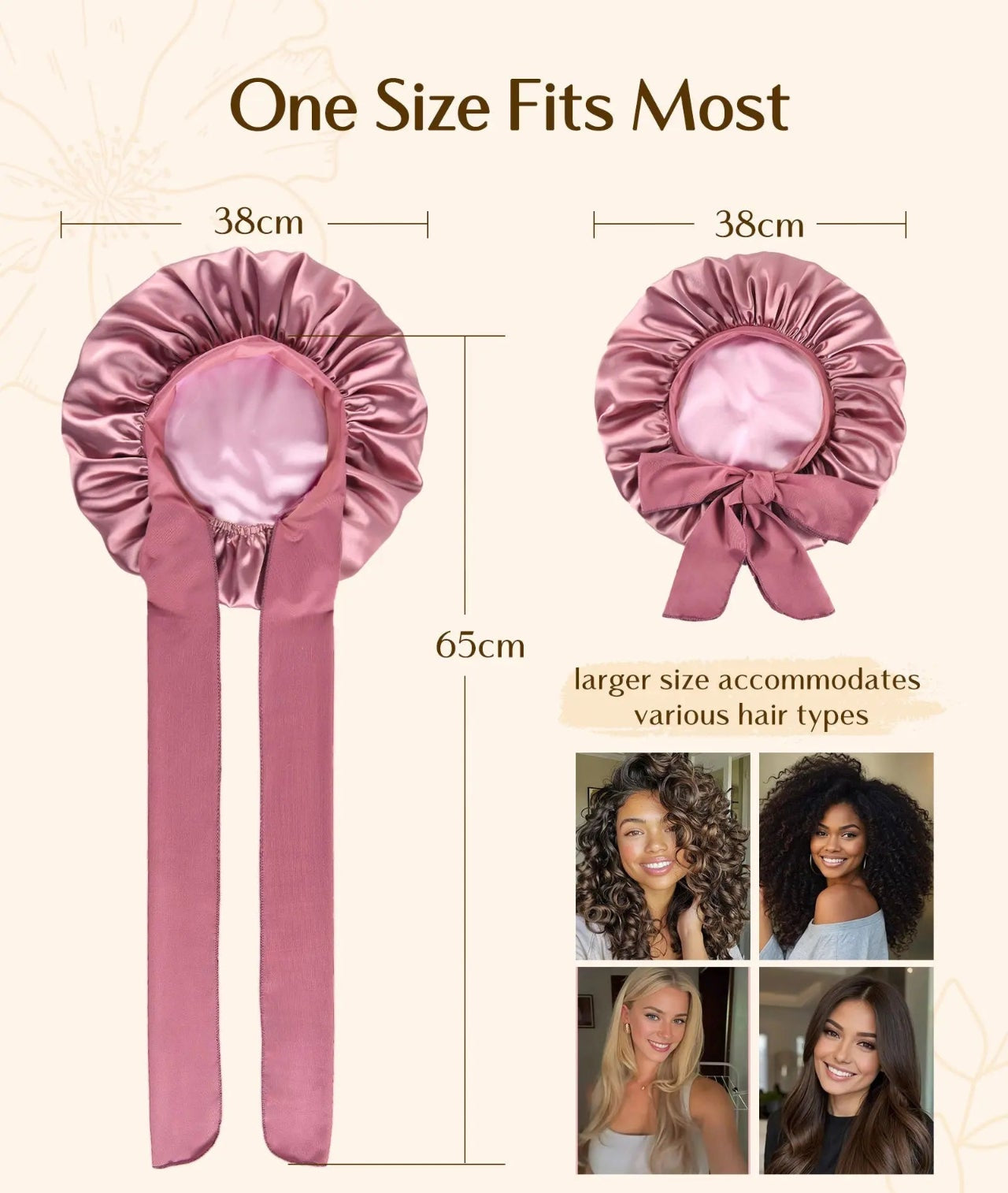 Double Layer Satin Bonnet with Tie Band| Beanpaste Pink YANIBEST