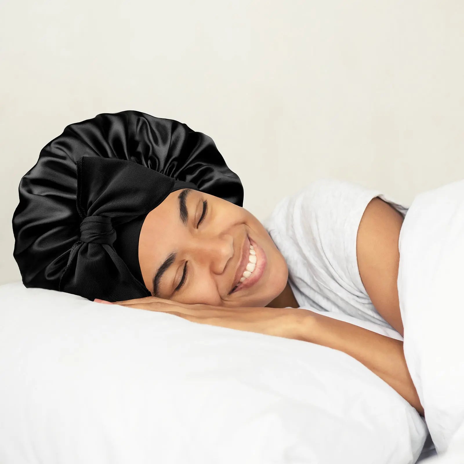 Double Layer Satin Bonnet with Tie Band| Black YANIBEST