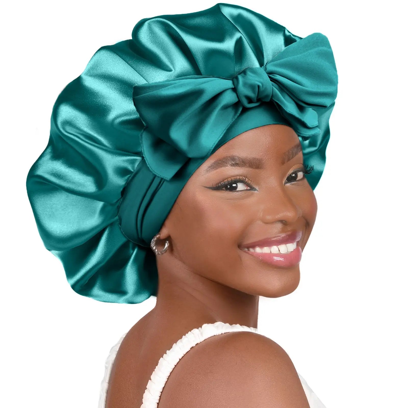 Double Layer Satin Bonnet with Tie Band| Blue Zircon YANIBEST