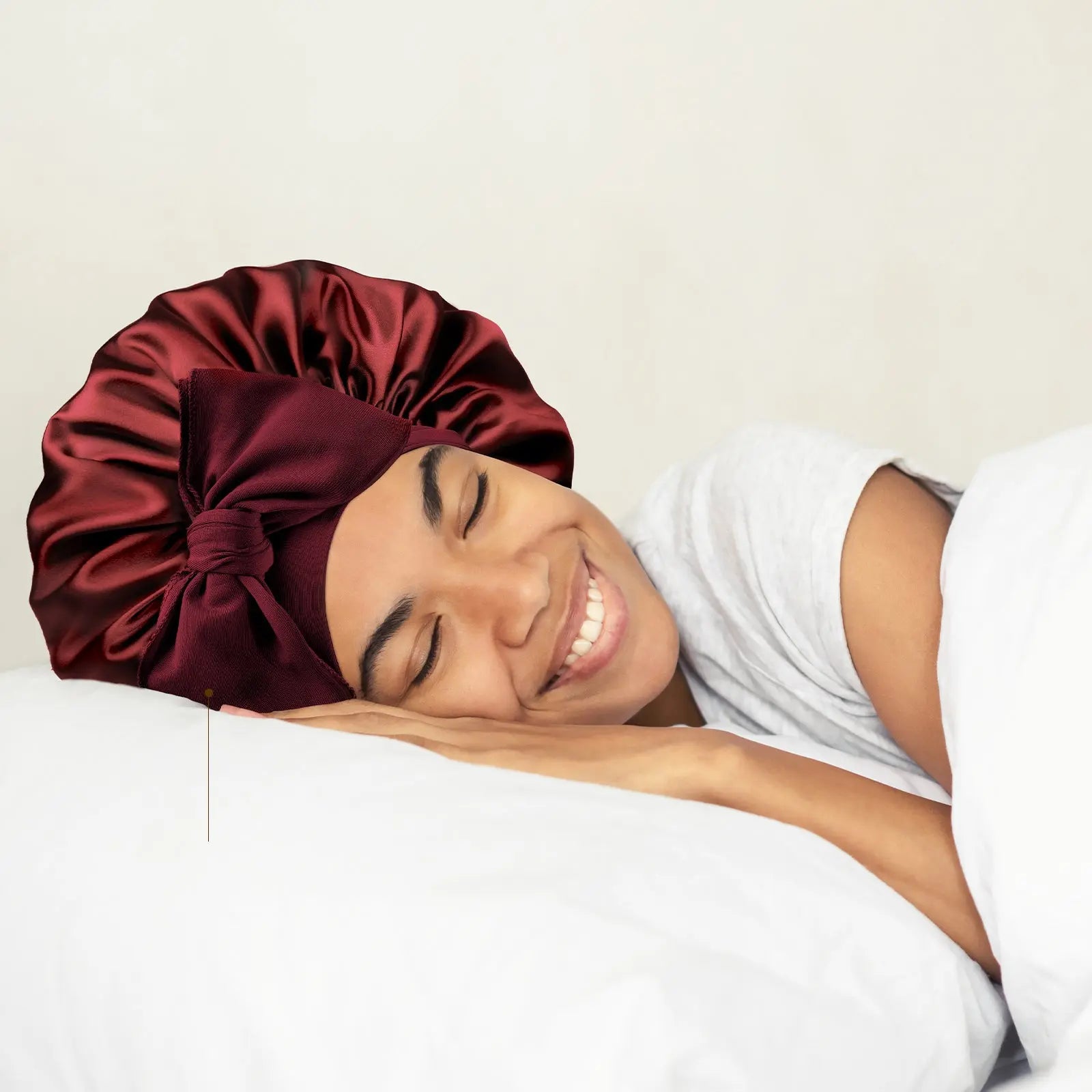 Double Layer Satin Bonnet with Tie Band| Burgundy YANIBEST