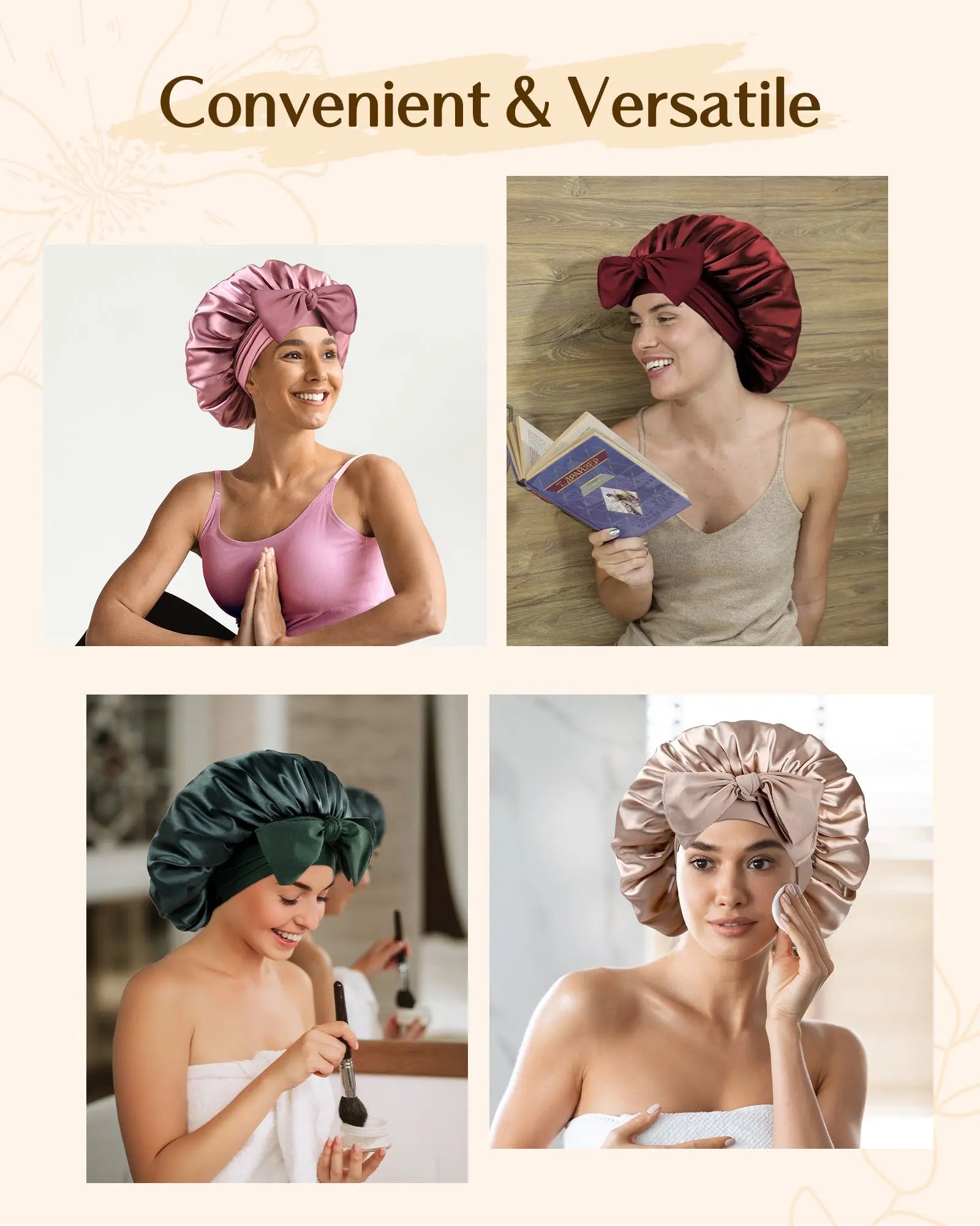 Double Layer Satin Bonnet with Tie Band| Burgundy YANIBEST