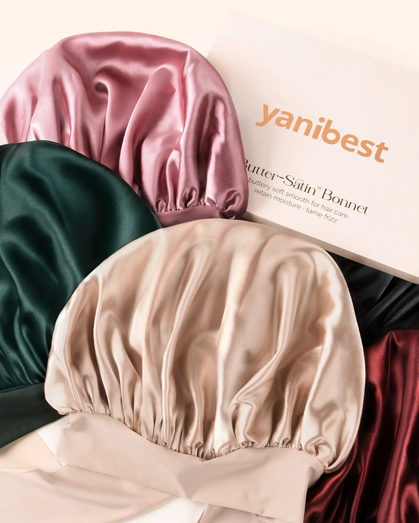 Double Layer Satin Bonnet with Tie Band| Champagne YANIBEST