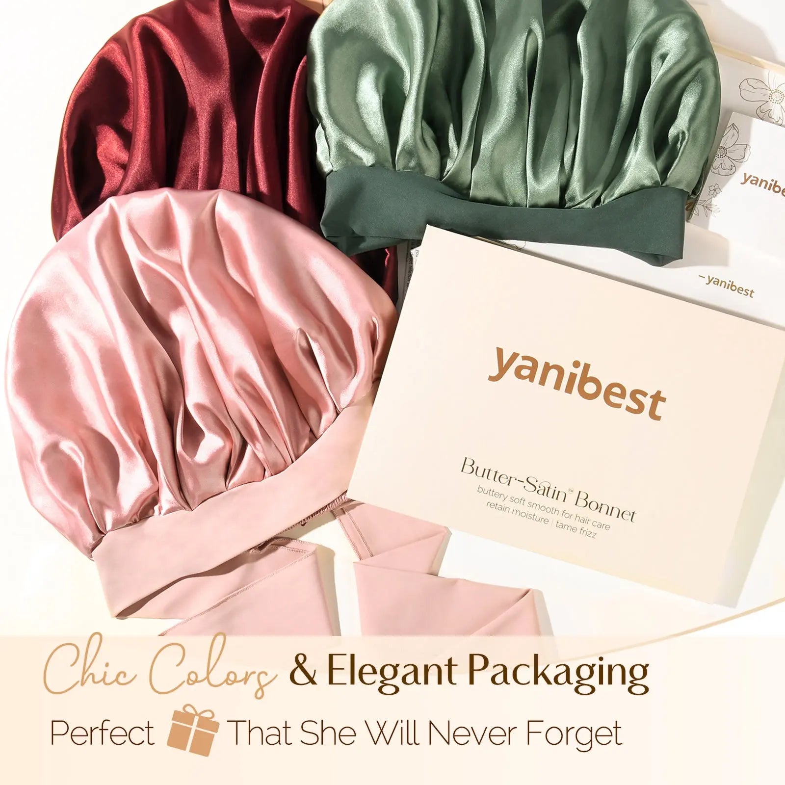 Double Layer Satin Bonnet with Tie Band| Rose Pink YANIBEST