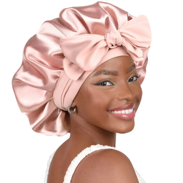 Butter Satin Bonnet with Tie Band - Blush Pink