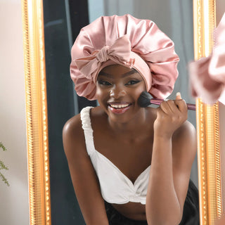 Double Layer Satin Bonnet with Tie Band| Rose Pink YANIBEST