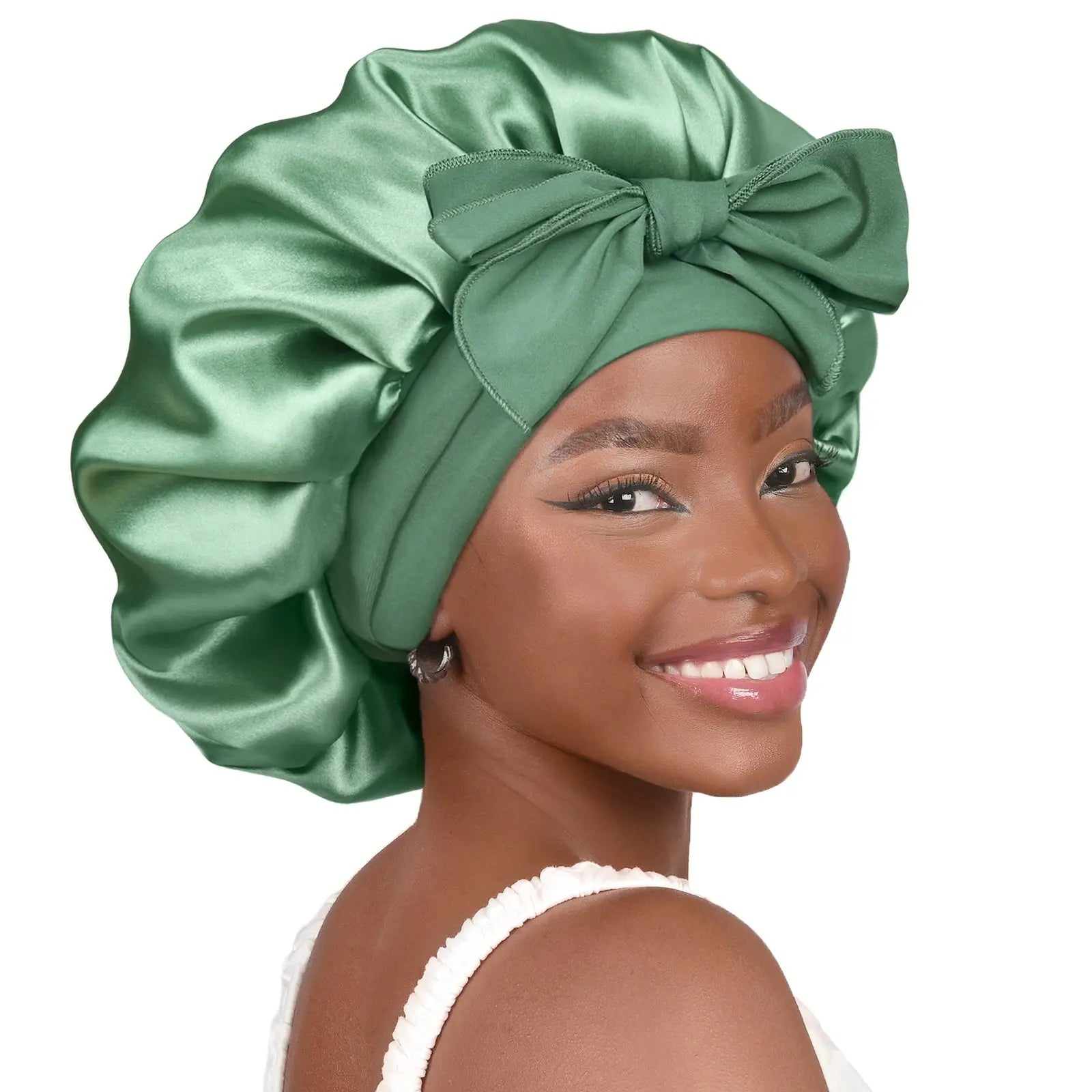 Double Layer Satin Bonnet with Tie Band| Sage Green YANIBEST