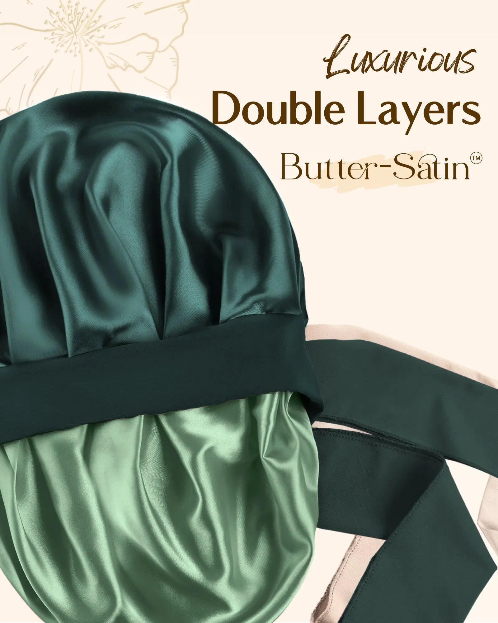 Double Layer Satin Bonnet with Tie Band| Sage YANIBEST