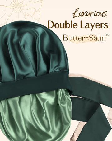 Butter Satin Bonnet with Tie Band - Dual Green