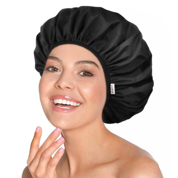 Double Layer Waterproof Shower Cap - Black