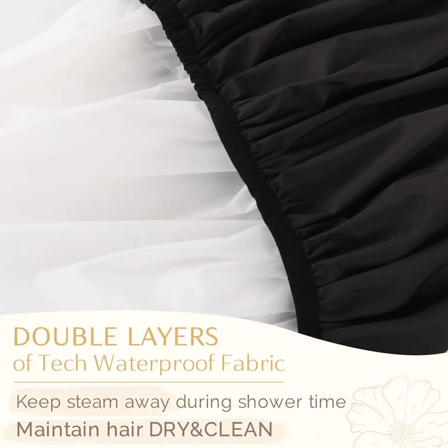 Double Layer Waterproof Shower Cap - Black YANIBEST