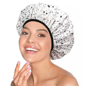 Double Layer Waterproof Shower Cap - Colorful Dots