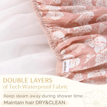 Double Layer Waterproof Shower Cap - Pink Leaves