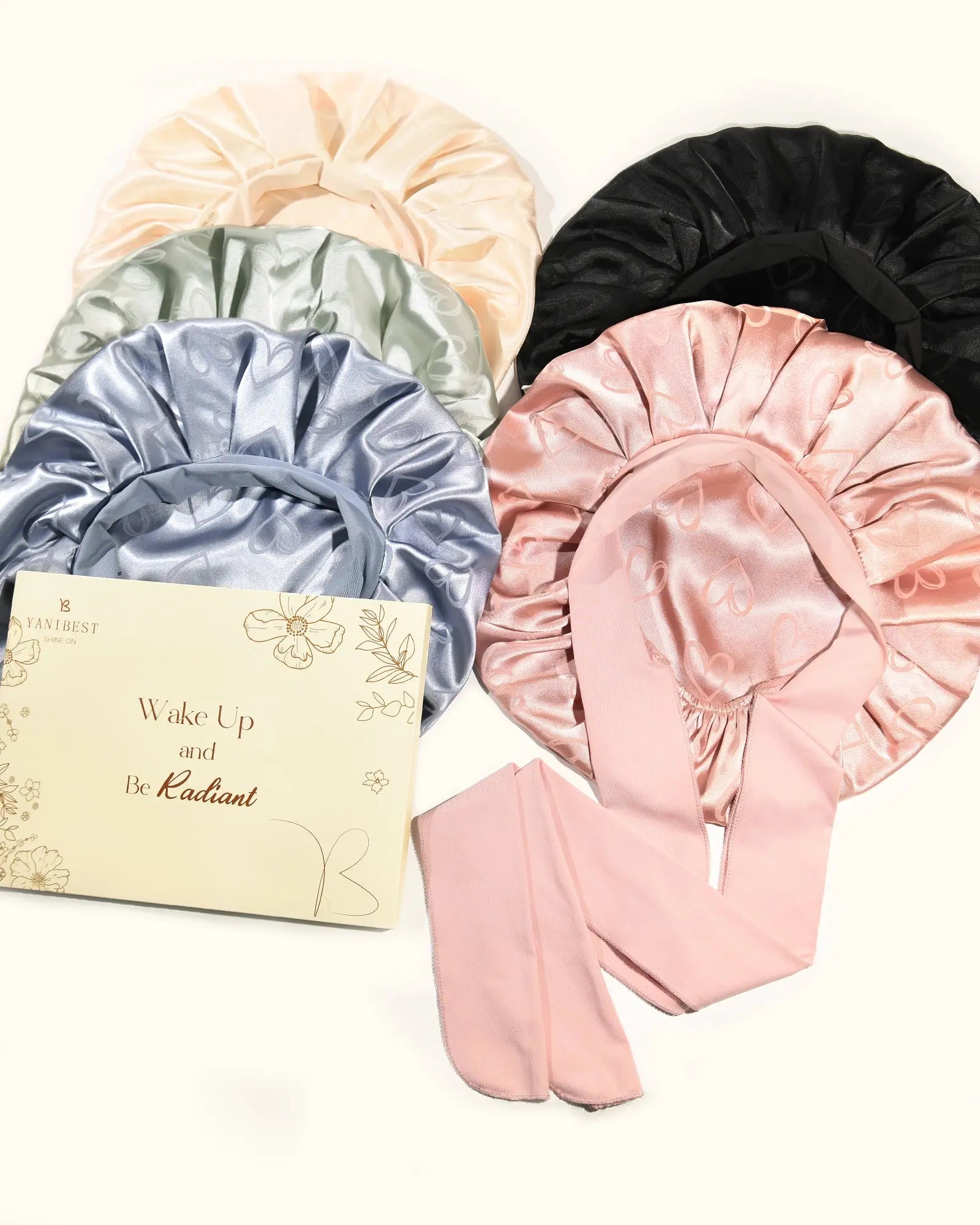 Jaquard Satin Bonnets | Champaign Heart YANIBEST
