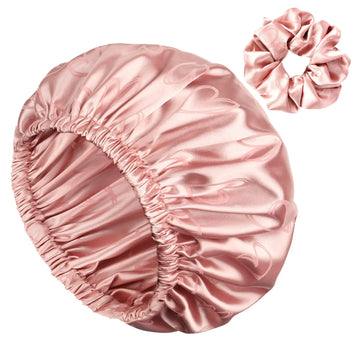 Butter Satin Bonnet Adjustable Elastic - Pink Heart