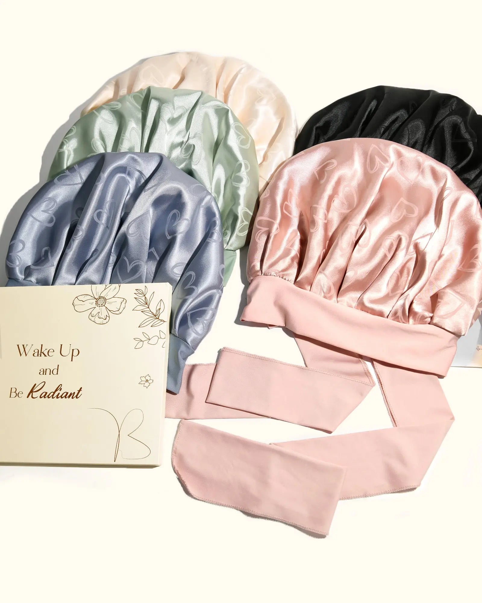 Jaquard Satin Bonnets | Green Heart YANIBEST
