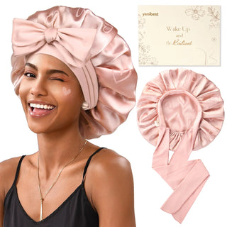 Jaquard Satin Bonnets | Pink Heart - YANIBEST