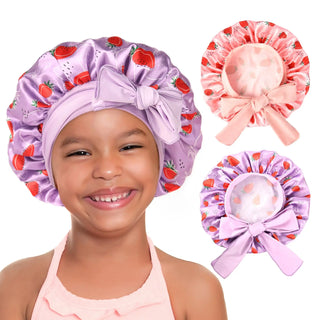 Kids Strawberry Satin Bonnet-Pink/Purple YANIBEST