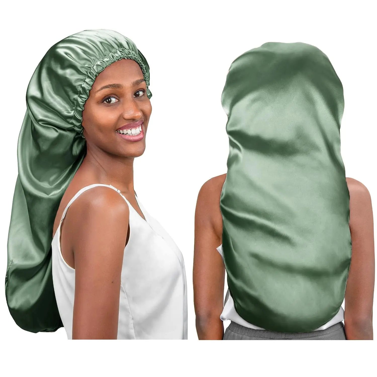 Long Double Layer Butter-Satin™ Bonnet for Braids| Jade Green YANIBEST