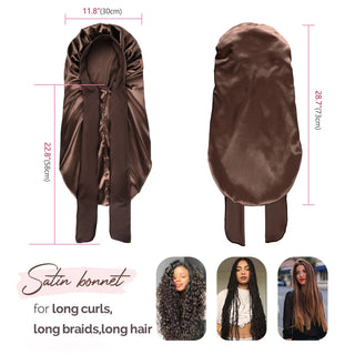 Long Tail Satin Bonnet wiht Tie Band| Brown - YANIBEST
