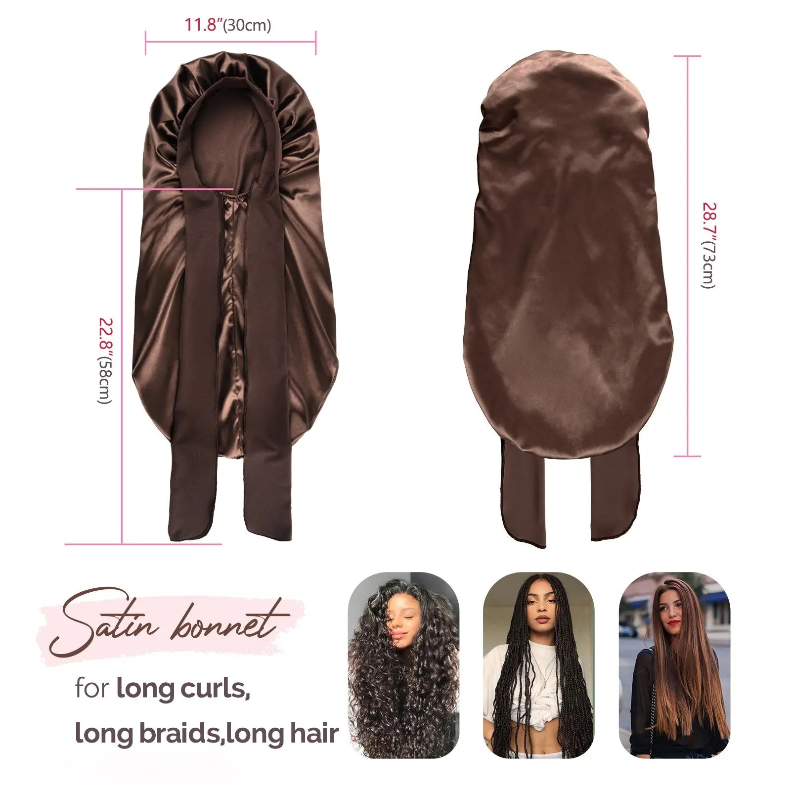 Long Tail Satin Bonnet wiht Tie Band| Brown - YANIBEST