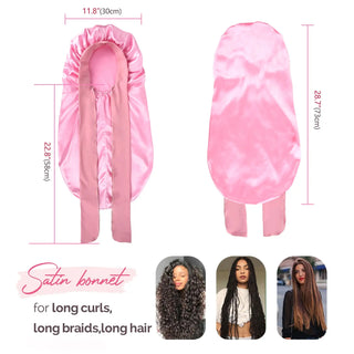Long Tail Satin Bonnet wiht Tie Band| Light Pink - YANIBEST