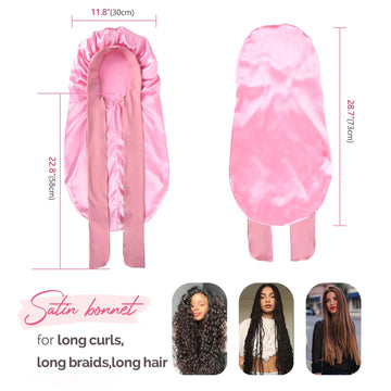 Butter Satin Bonnet For Braids with Tie Band - Light Rose Pink