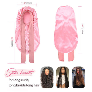Long Tail Satin Bonnet wiht Tie Band|  Millennium Pink - YANIBEST