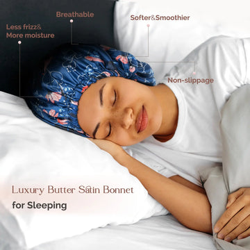 Silk Butter Satin Bonnet Adjustable Elastic - Floral