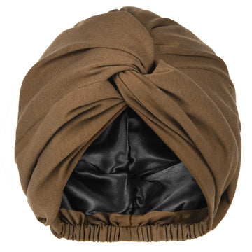 Satin Lined Knotted Turban | Coffee Brown
