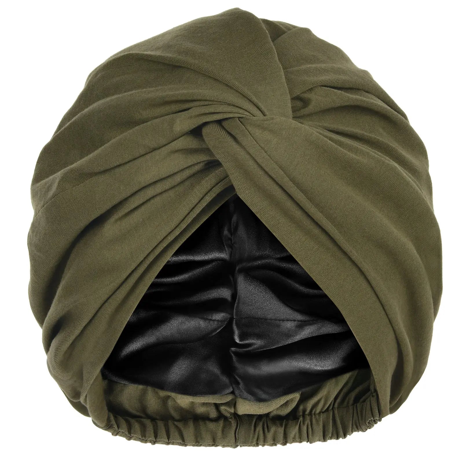 Satin Lined Knotted Turban| Olive Green - YANIBEST