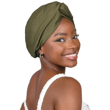 Butter Satin Lined Knotted Turban | Olive Green