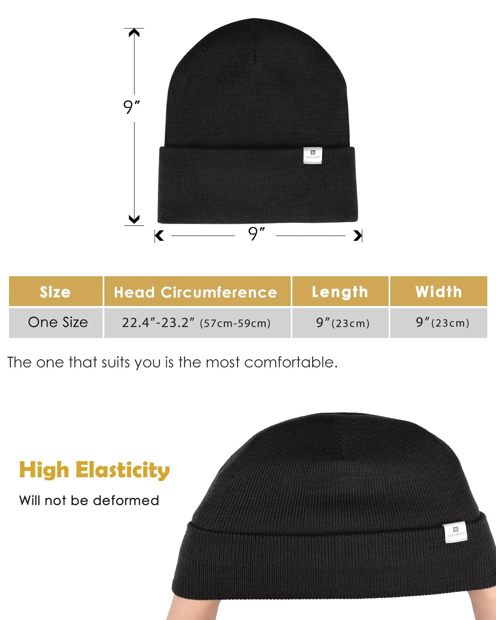 Satin Lined Winter Beanie Hat| Black，Gray - YANIBEST