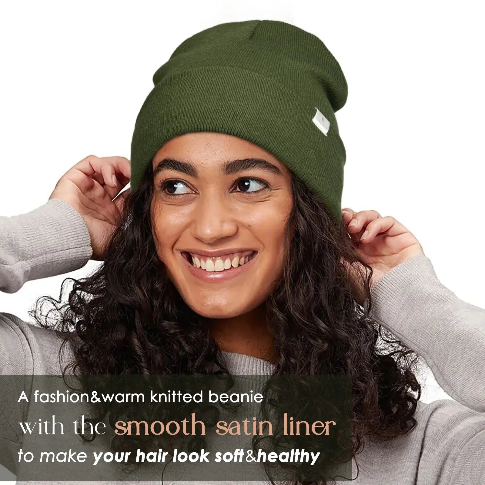 Satin Lined Winter Beanie Hat| Black，Green - YANIBEST