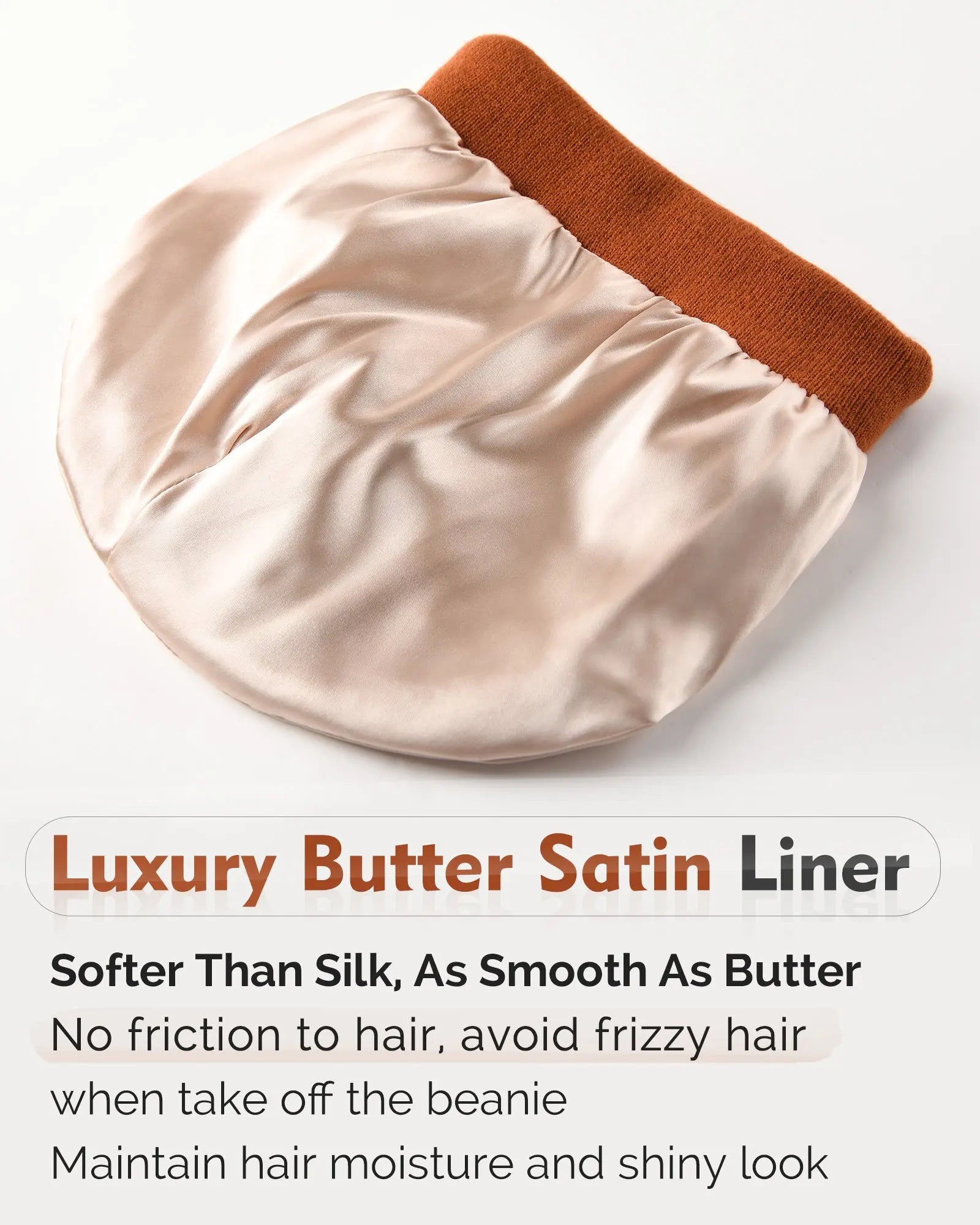 Satin Lined Winter Beanie Hat| Black，Orange Brown - YANIBEST
