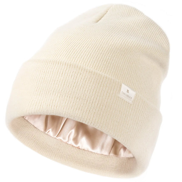 Satin Lined Winter Beanie Hat| Cream Beige YANIBEST