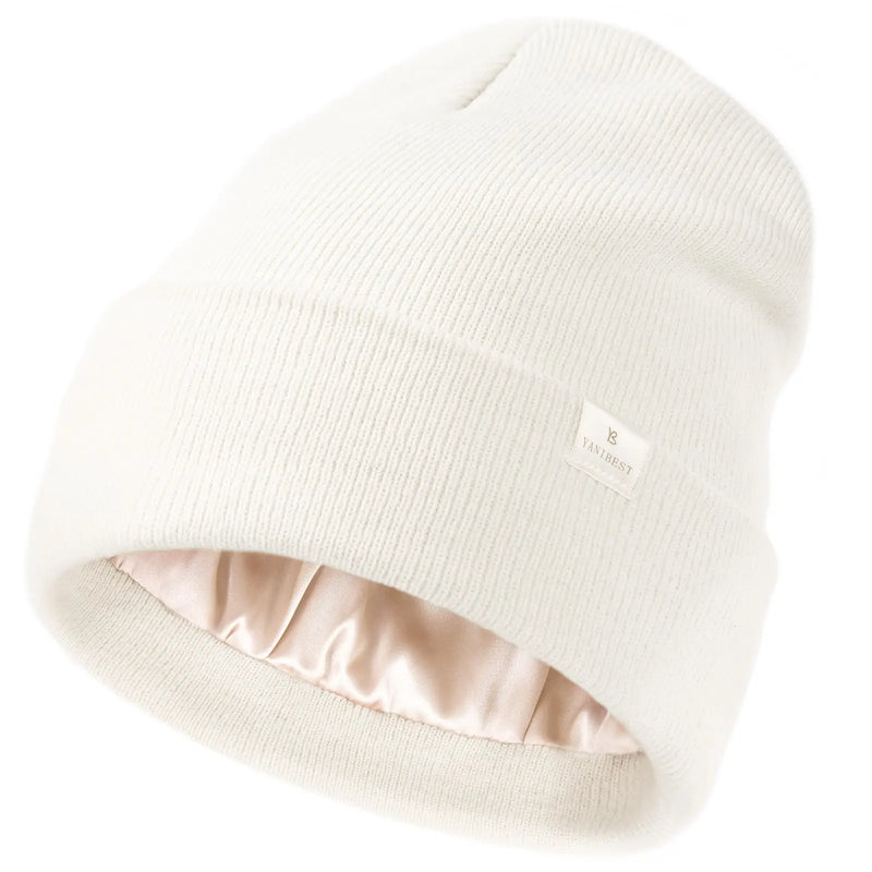 Satin Lined Winter Beanie Hat| Cream White YANIBEST