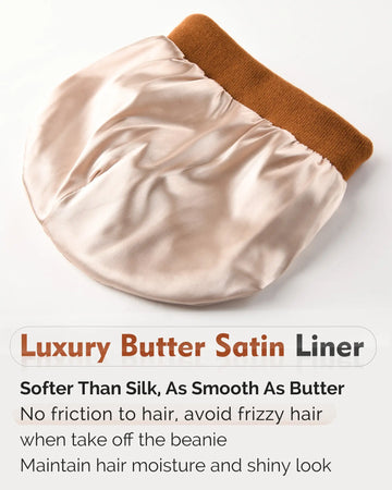 Butter Satin Lined Knit Skull Beanie - Dark Orange