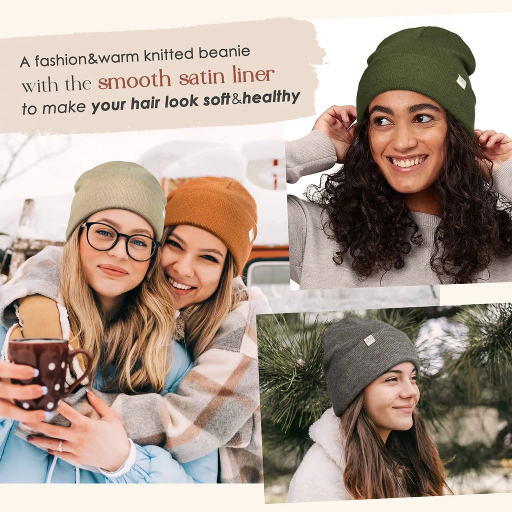 Satin Lined Winter Beanie Hat| Honey Orange YANIBEST