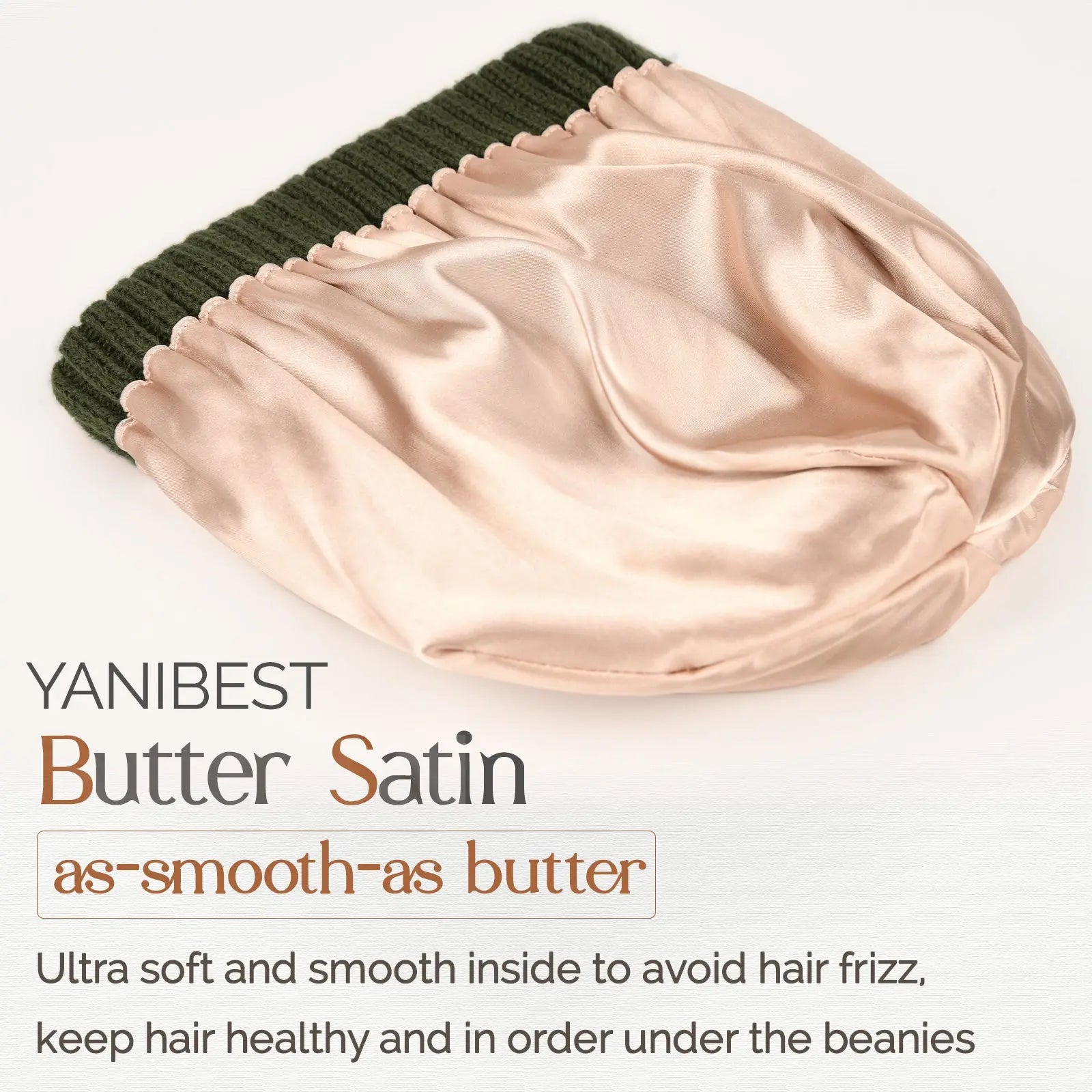 Satin Lined Winter Beanie Hat| Navy Green - YANIBEST