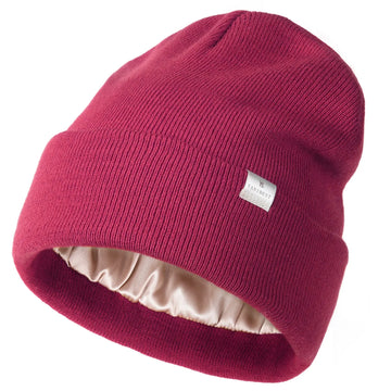 Butter Satin Lined Knit Skull Beanie -  Hot Pink