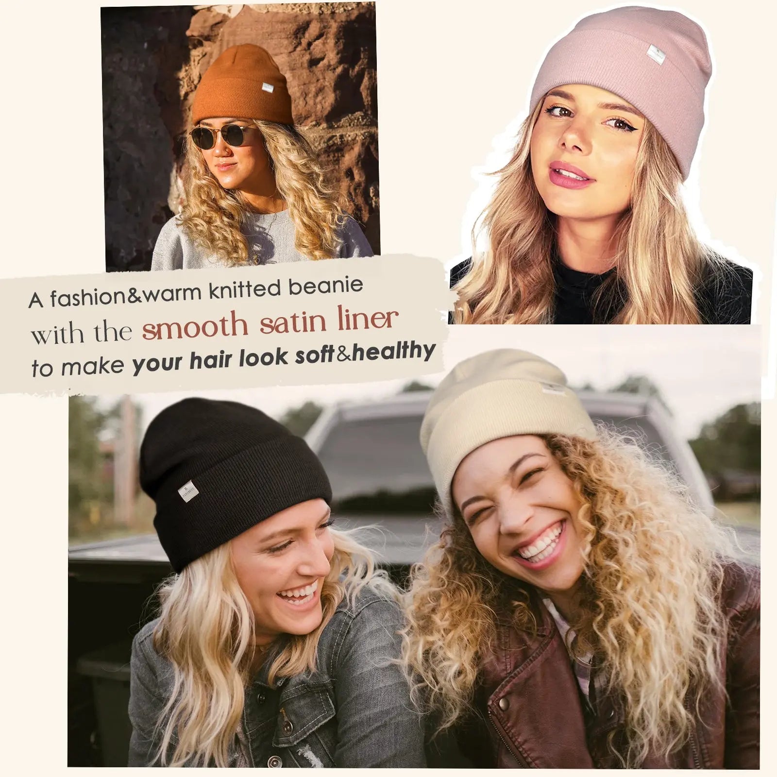Satin Lined Winter Beanie Hat| Rose Pink YANIBEST